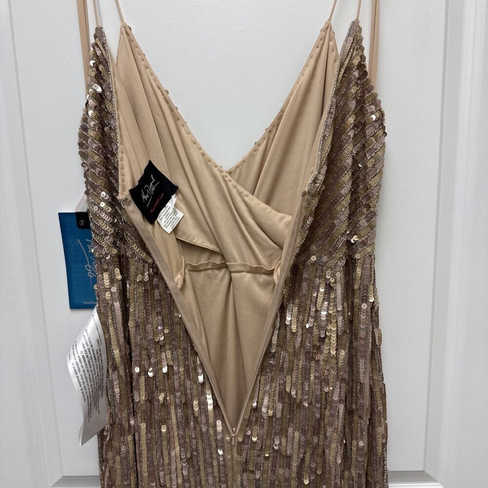 Mac Duggal Size 14 Gold 10817 Sequin Beaded Spaghetti Strap V-neck Gown Dress - Picture 10 of 11